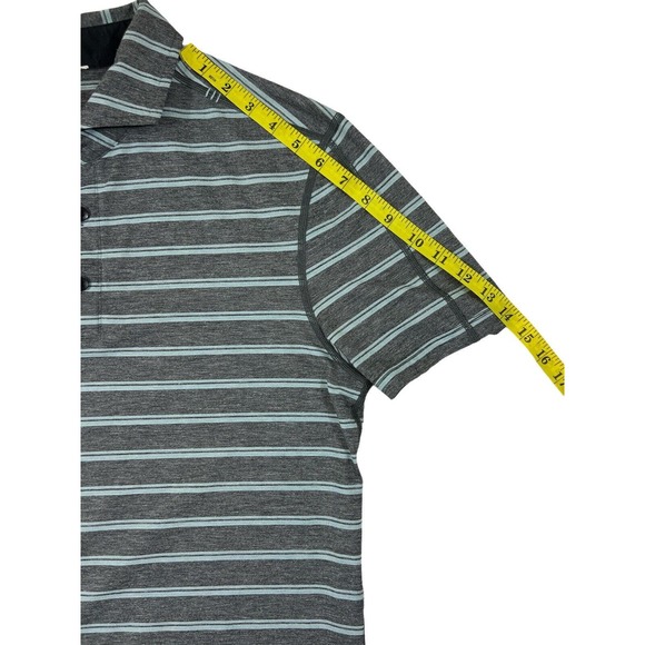 Lululemon Evolution Polo Shirt Mens Size Medium M Gray Striped Short Sleeve Golf - Picture 4 of 6
